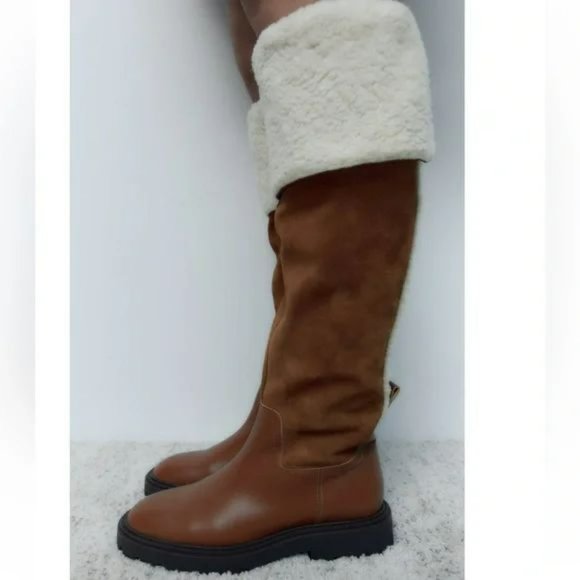ZARA LEATHER BOOTS WITH FLEECE TRIM - Picture 4 of 6